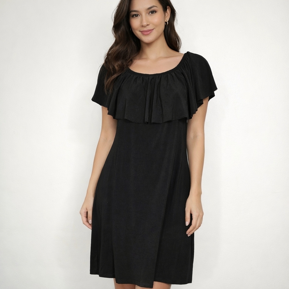 Annalee Convertible Off-the-Shoulder Black Ruffle Yoke Dress